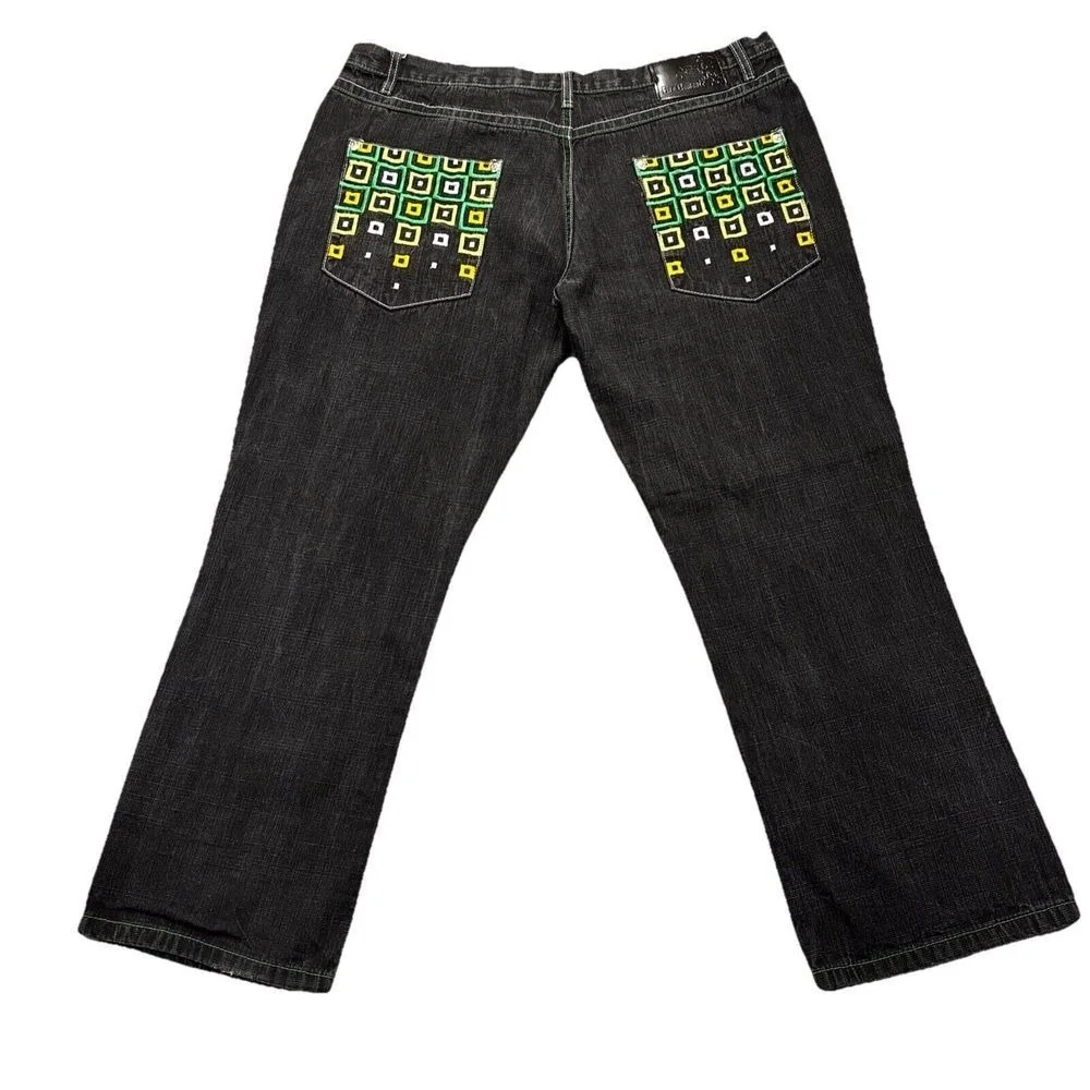Five Elementz Jeans Mens 42x31 Y2K Black Baggy Embroidered  Streetwear Skater‎
